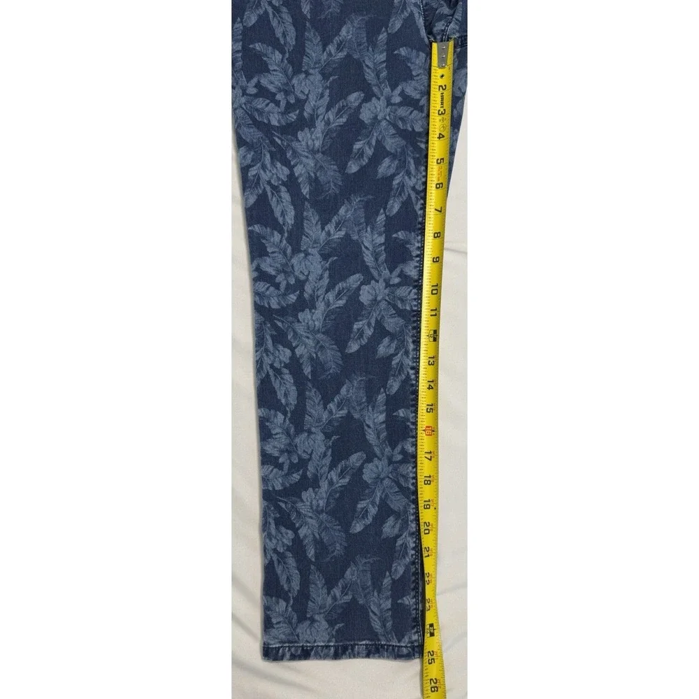 I.‎ Jill Christian Siriano Blue Leaf Print Stretch Jeans Tropical Women's Size 6